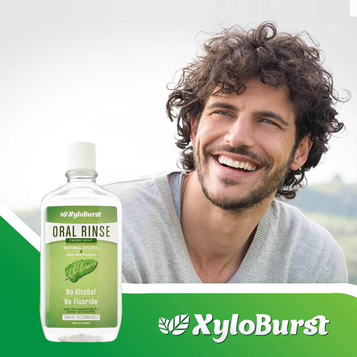 XyloBurst Fresh Breath Mouthwash with Natural Xylitol 3 Pack - Alcohol-Free, Fluoride-Free, Cooling Mint
