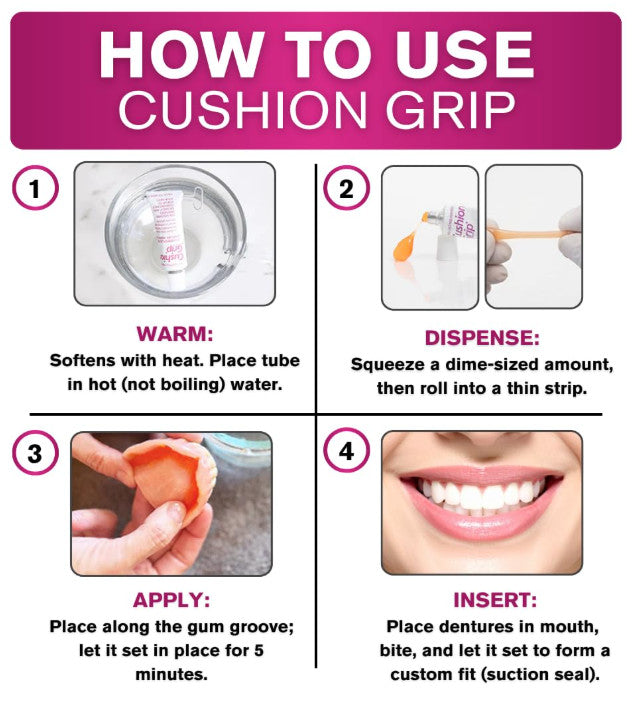 Denturist-Grade Denture Adhesive Cushion Grip 1 Oz - Waterproof, Mess-Free