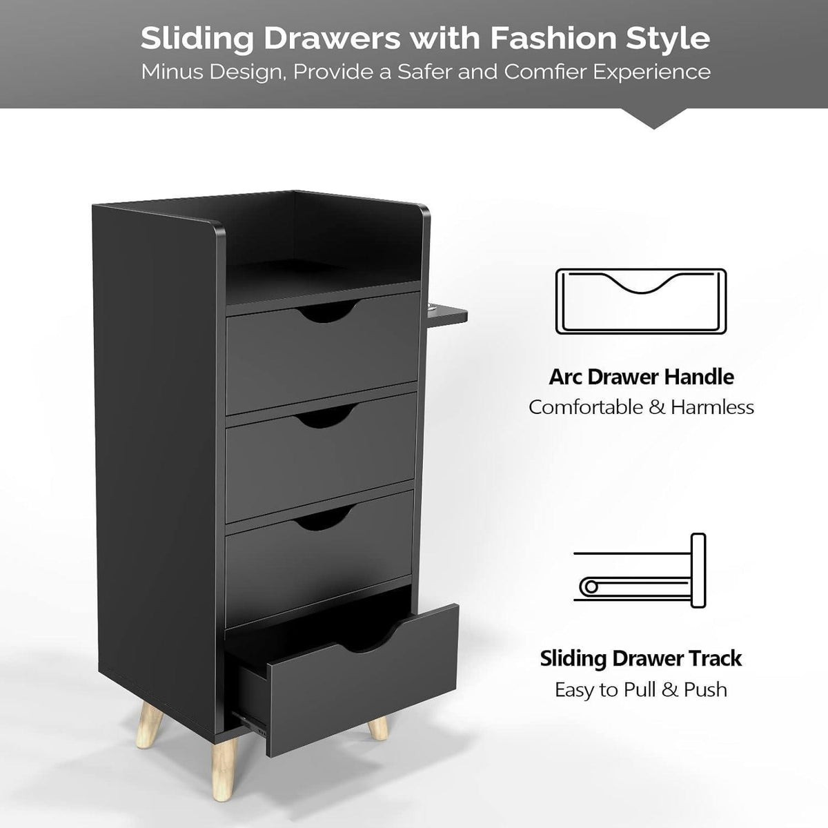 Salon Storage Cabinet for Hair Stylist and Barber Stations, Black MDF