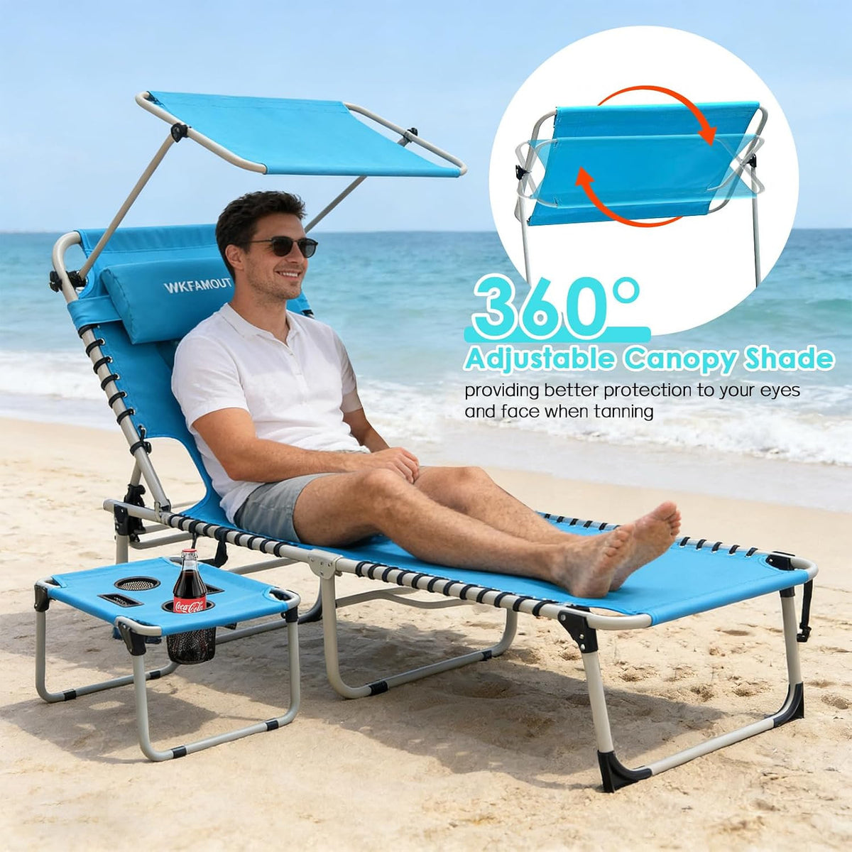 Outdoor Folding Tanning Chair with Adjustable Canopy & Face Hole