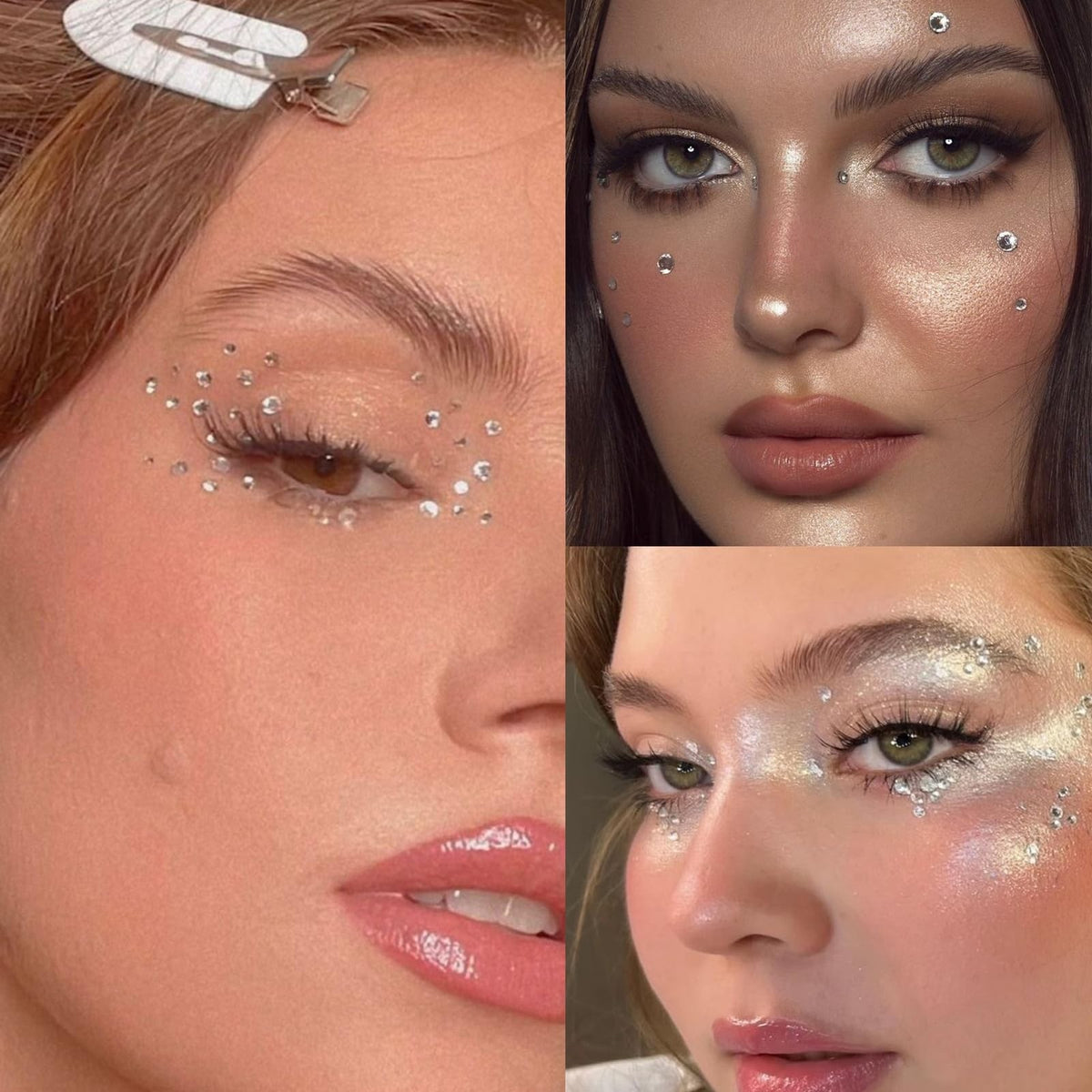 Self-Adhesive Face & Hair Gems Set - 660 Pieces, Clear Rhinestones for Makeup & Festive Looks