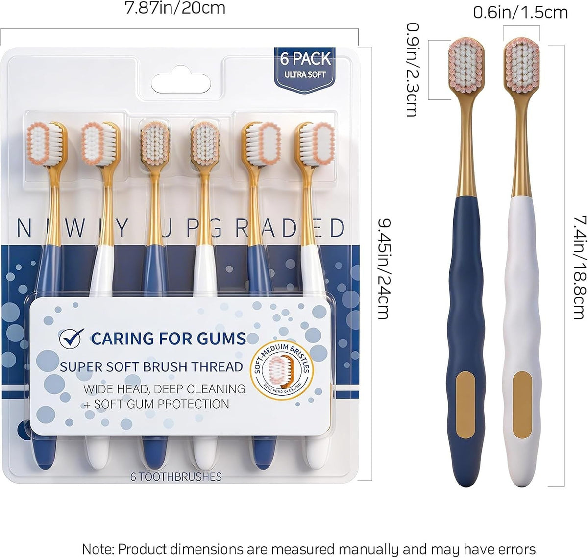 Adult Wide Head Soft Toothbrush Set - Gentle Cleaning for Sensitive Gums