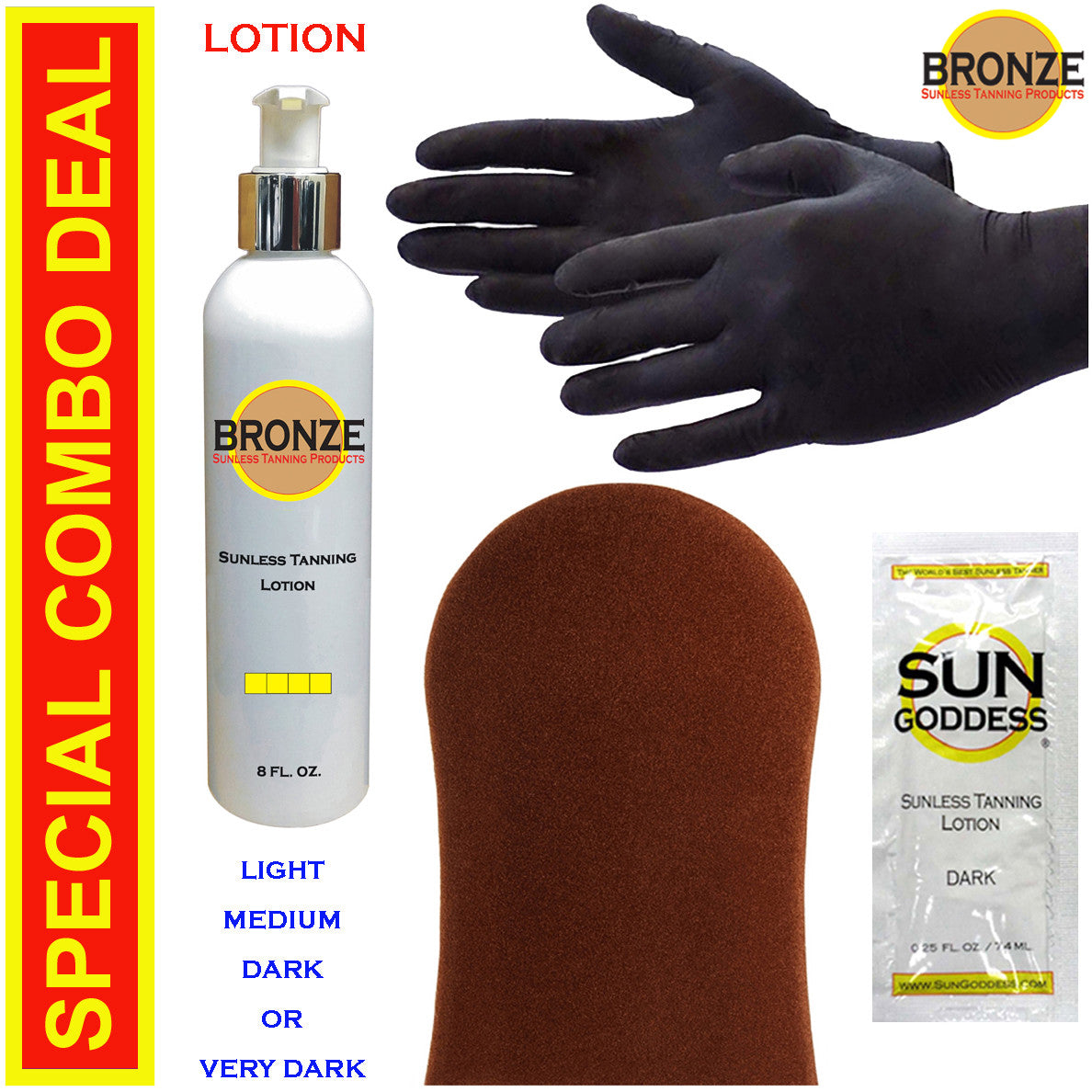 Bronze Self Tanning Lotion with Mitt and Gloves - 8 oz Multiple Shades