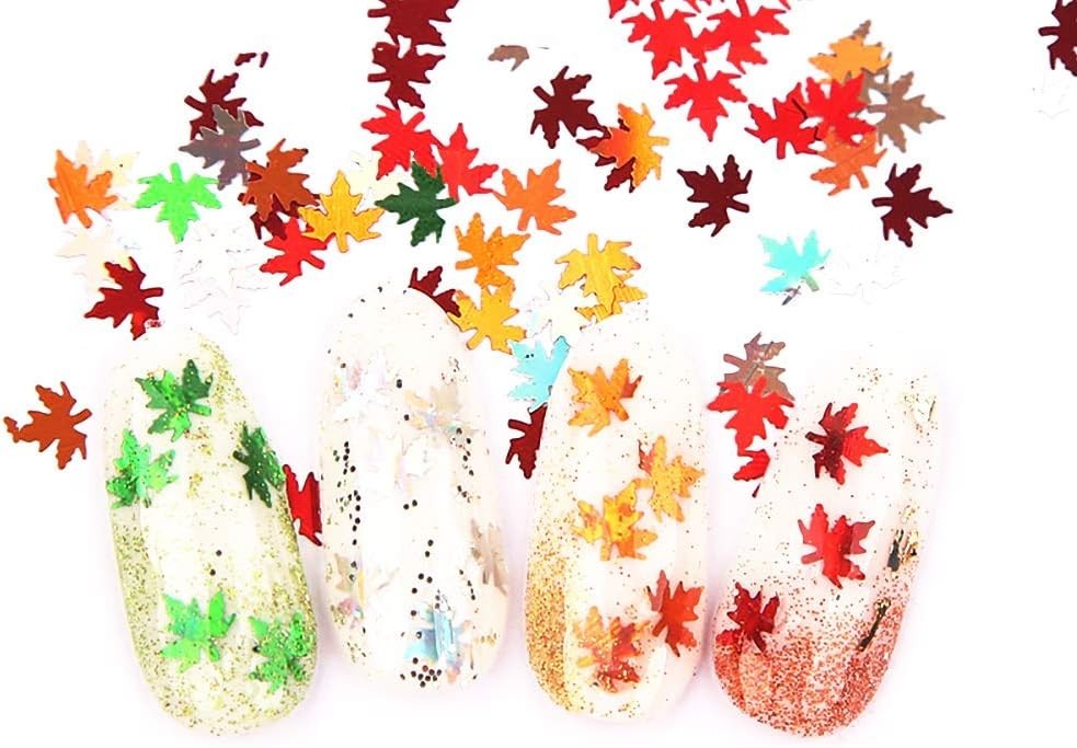 Fall Leaf Glitter Nail Sequins - 12 Color Holographic Maple Leaf Flakes for Nail Art