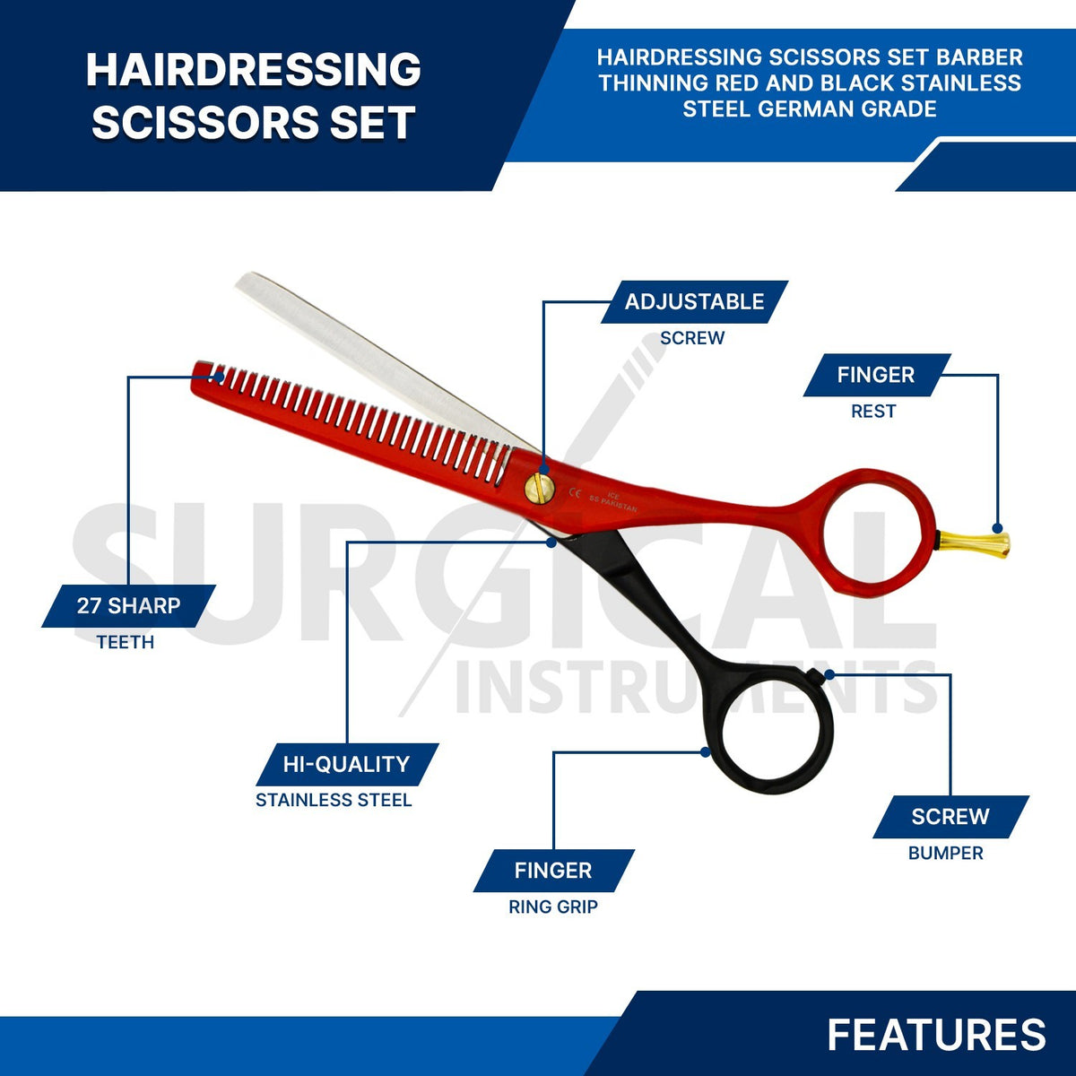 6-inch Professional Hair Cutting & Thinning Scissors Set - Red & Black