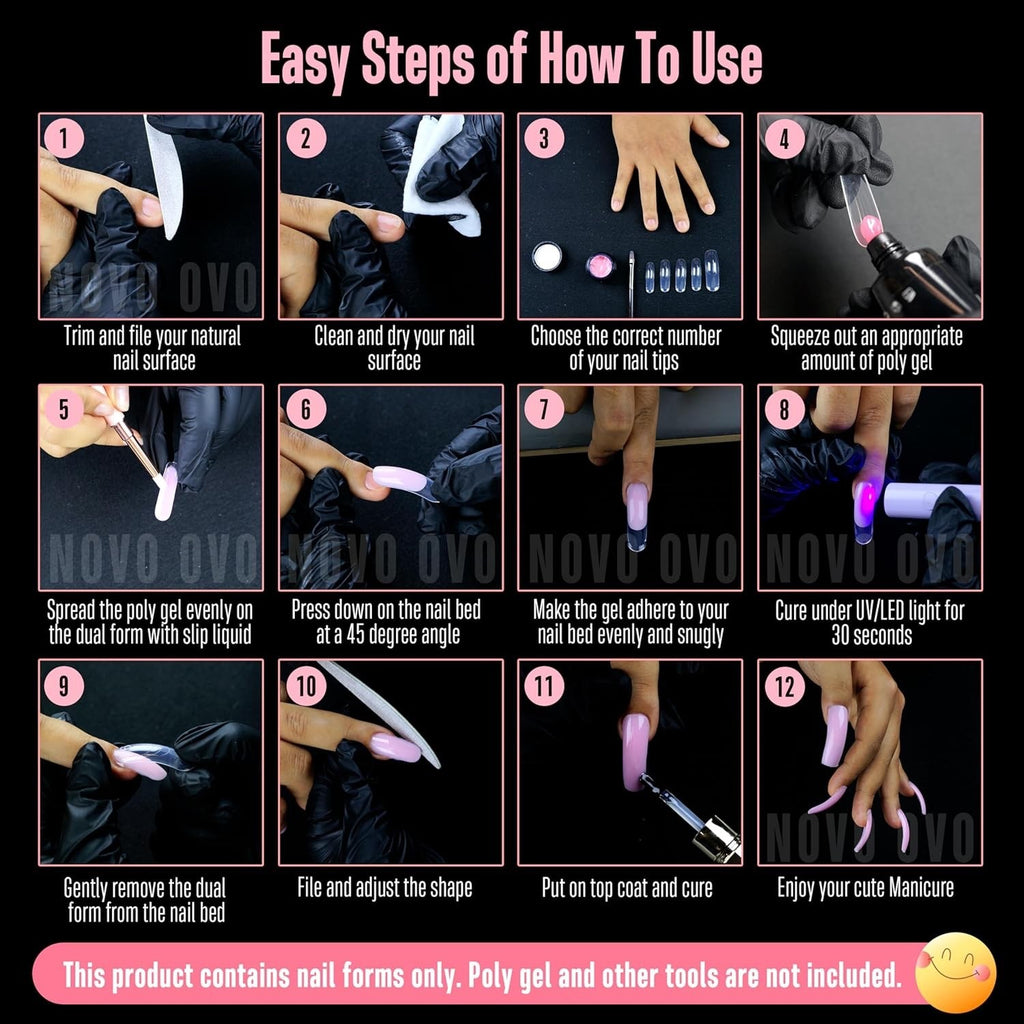 13-Pack Curved Square Nail Dual Forms for Poly Gel Extensions - French & Custom Shapes
