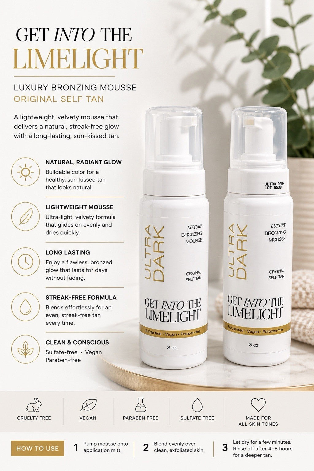 Ultra Dark Self Tanner - Express Sunless Tan Lotion Set of 2, 8 oz