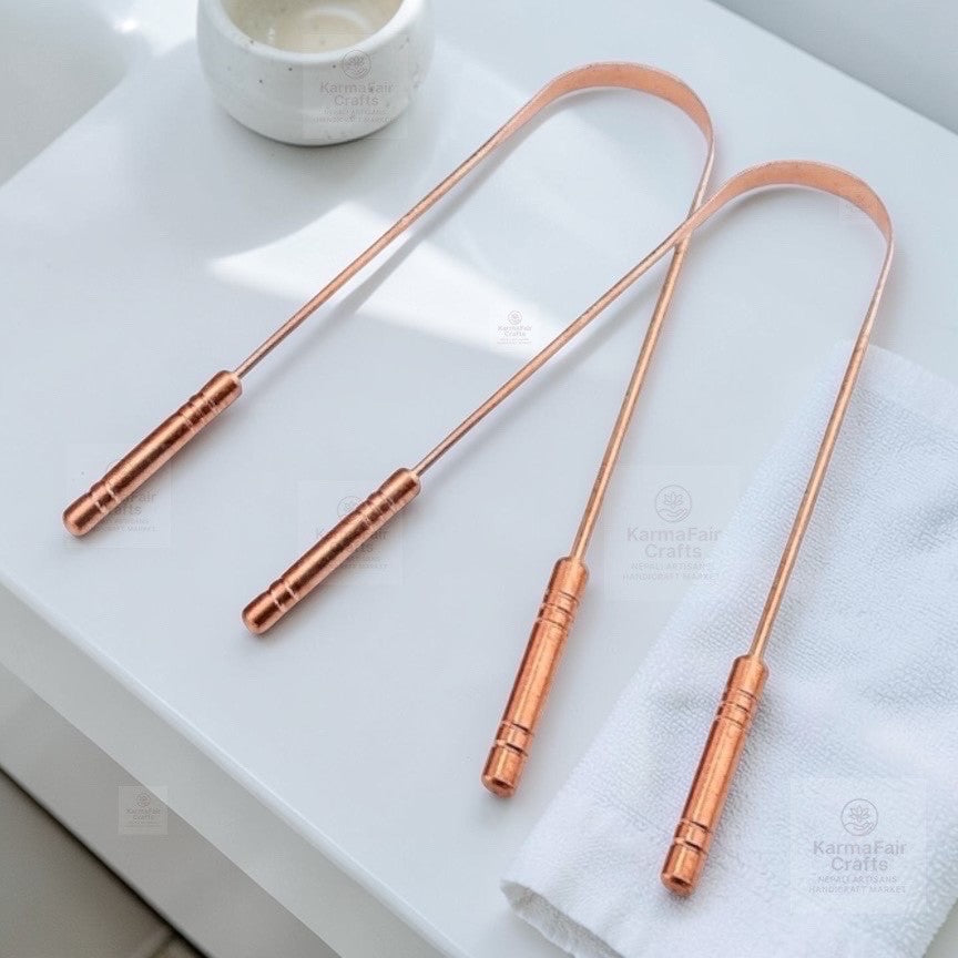 Copper Tongue Scraper Set - Ayurvedic Oral Hygiene Tool for Fresh Breath