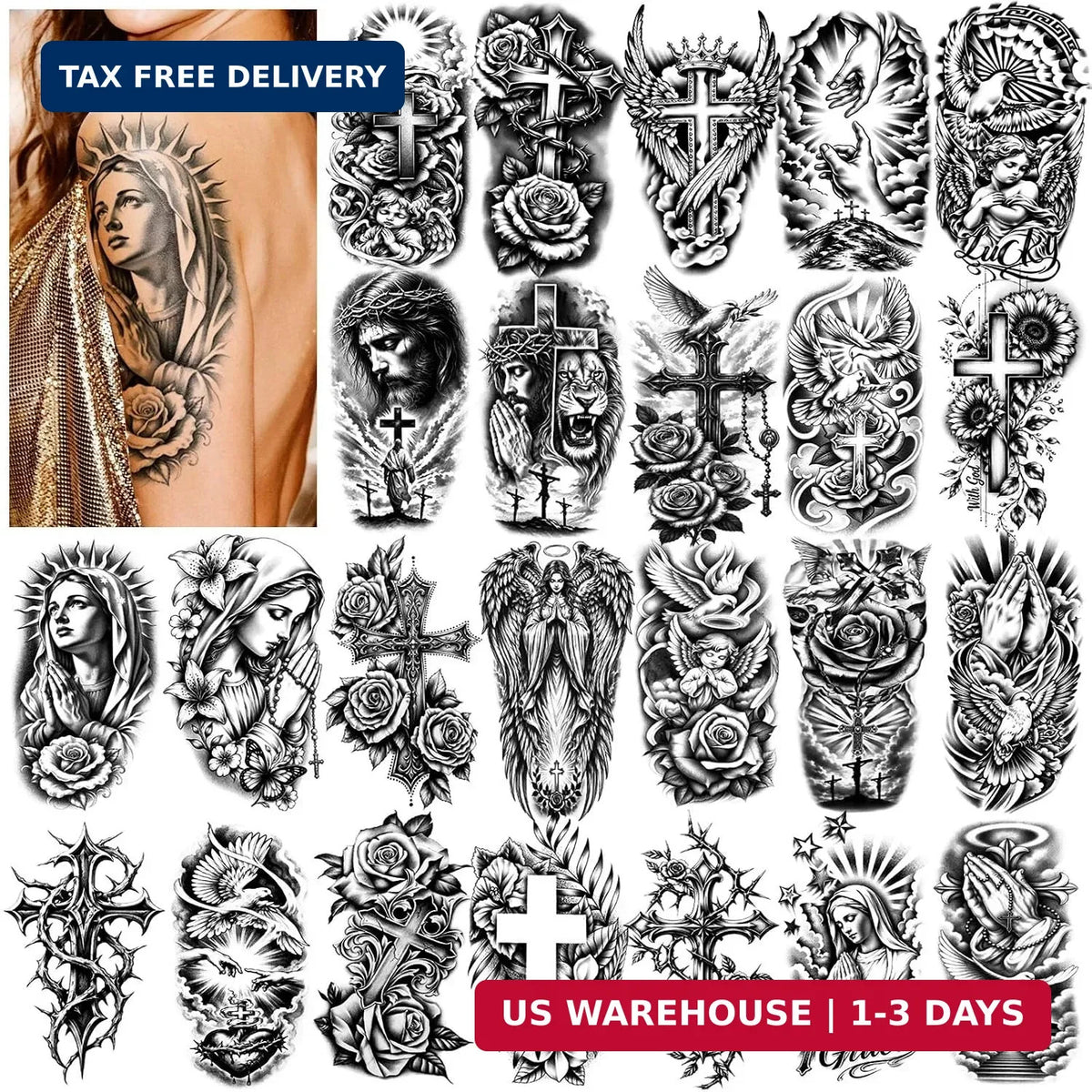 84-Page Christian Prayer Cross Temporary Tattoos Set – Religious Faith Decals