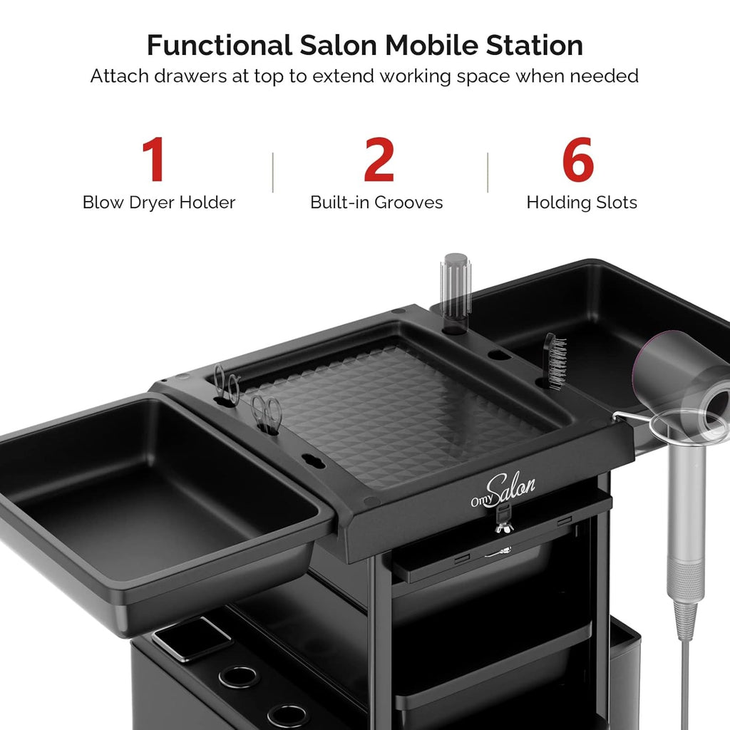 Salon Trolley Cart with 6 Drawers & Lockable Hot Tools Holder for Hair Stylist
