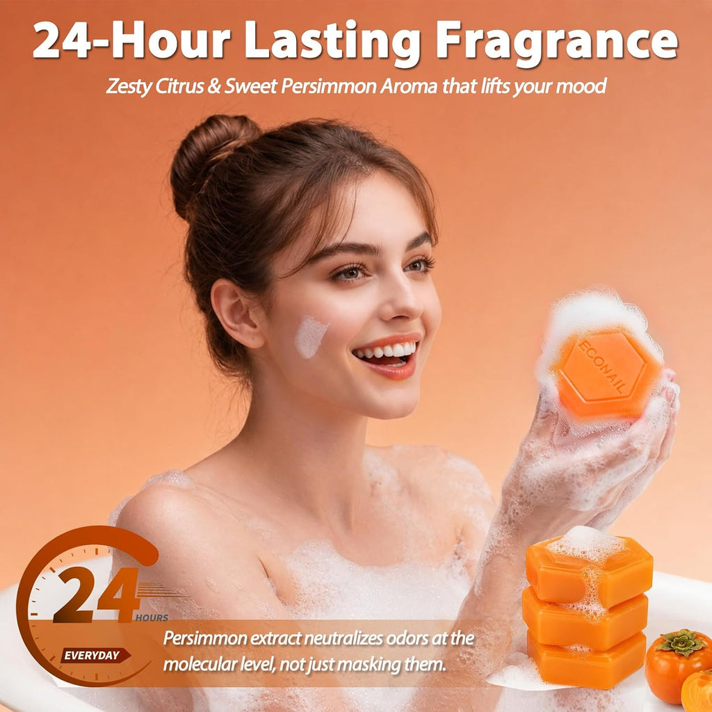 Persimmon Deodorant Bar Soap for Body Odor & Foot Freshness - Natural Cleansing with Mesh