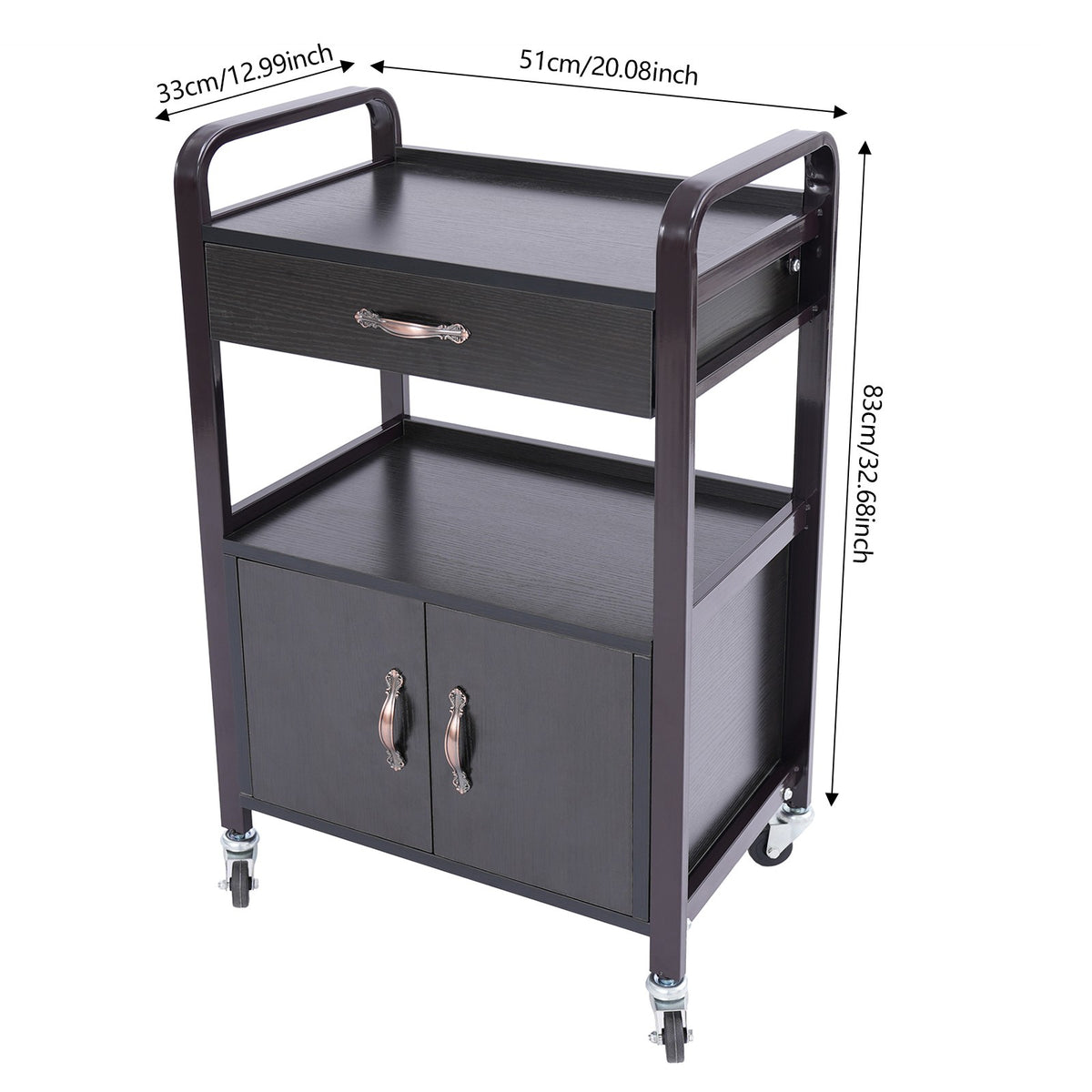 Salon Trolley Cart Rolling Station with Drawer & Cabinet for Beauty & Barber Use