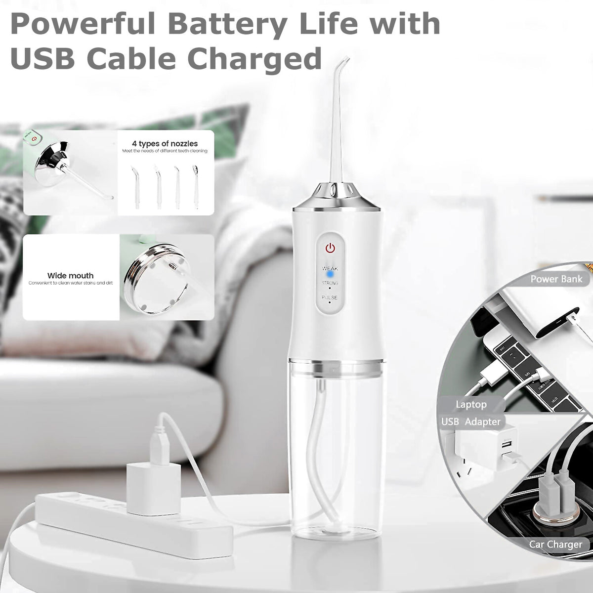 Cordless Water Flosser Dental Oral Irrigator Travel Teeth Cleaner with 4 Tips