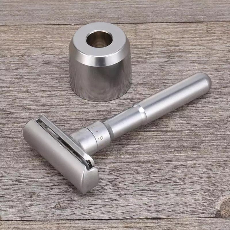 Adjustable Double Edge Safety Razor with Stand & 5 Blades - Classic Style