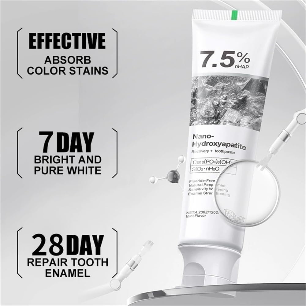 Hydroxyapatite Toothpaste for Enamel Repair & Sensitive Teeth - 7.5% Natural Mineral, Fluoride-Free, Fresh Mint Flavor