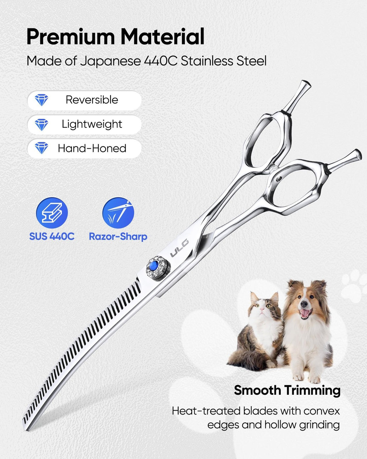 Professional Curved Thinning Dog Shears 7 Inch for Grooming, Blending & Trimming