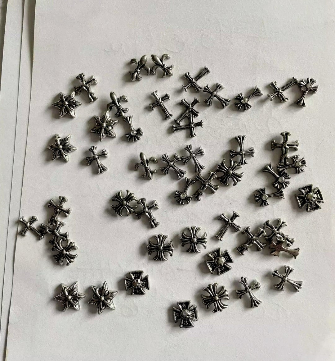 3D Cross Nail Art Charms Silver Metal Gothic Punk Star Decor - 40+ Pieces