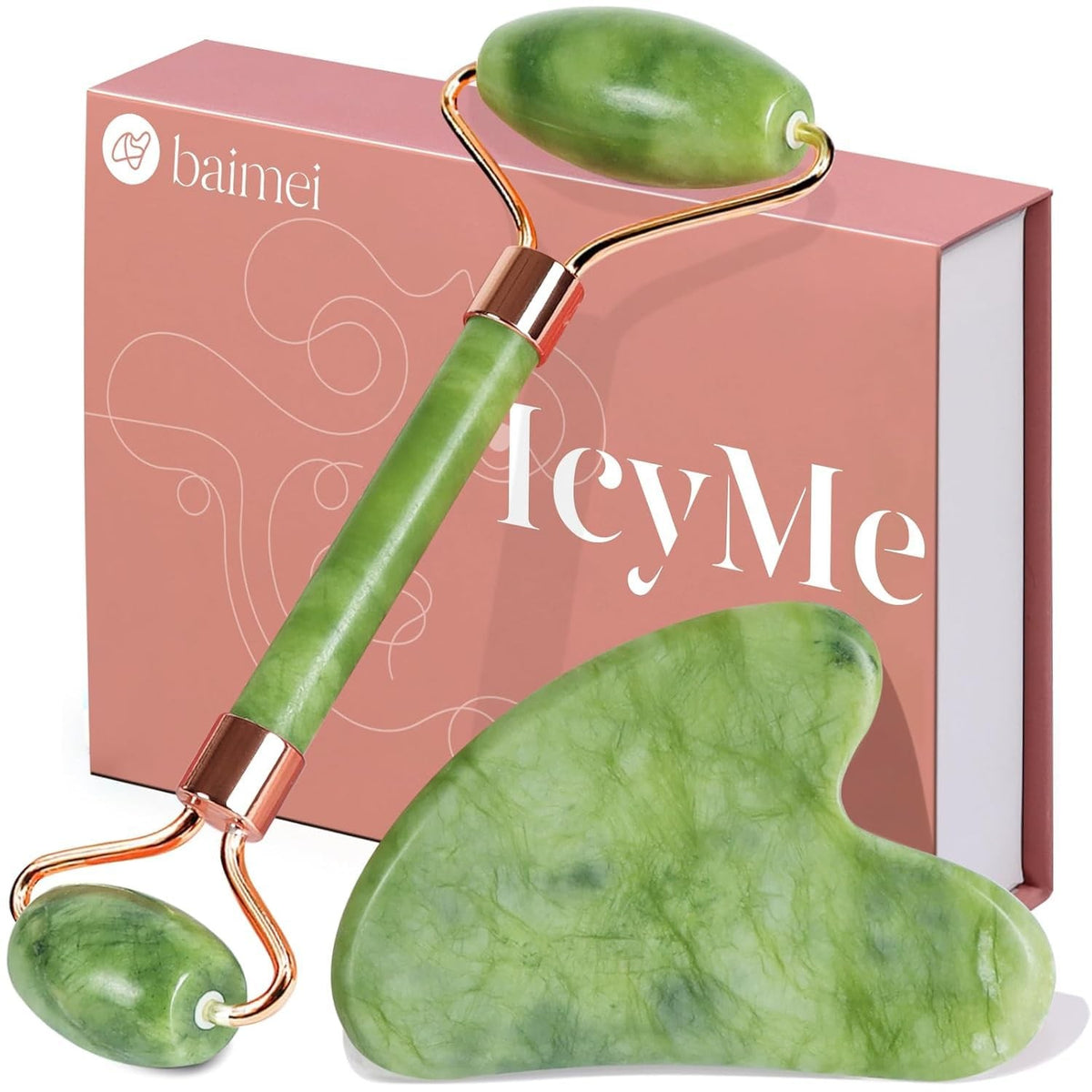 Facial Gua Sha and Jade Roller Set for Skin Tightening and Puffiness Reduction