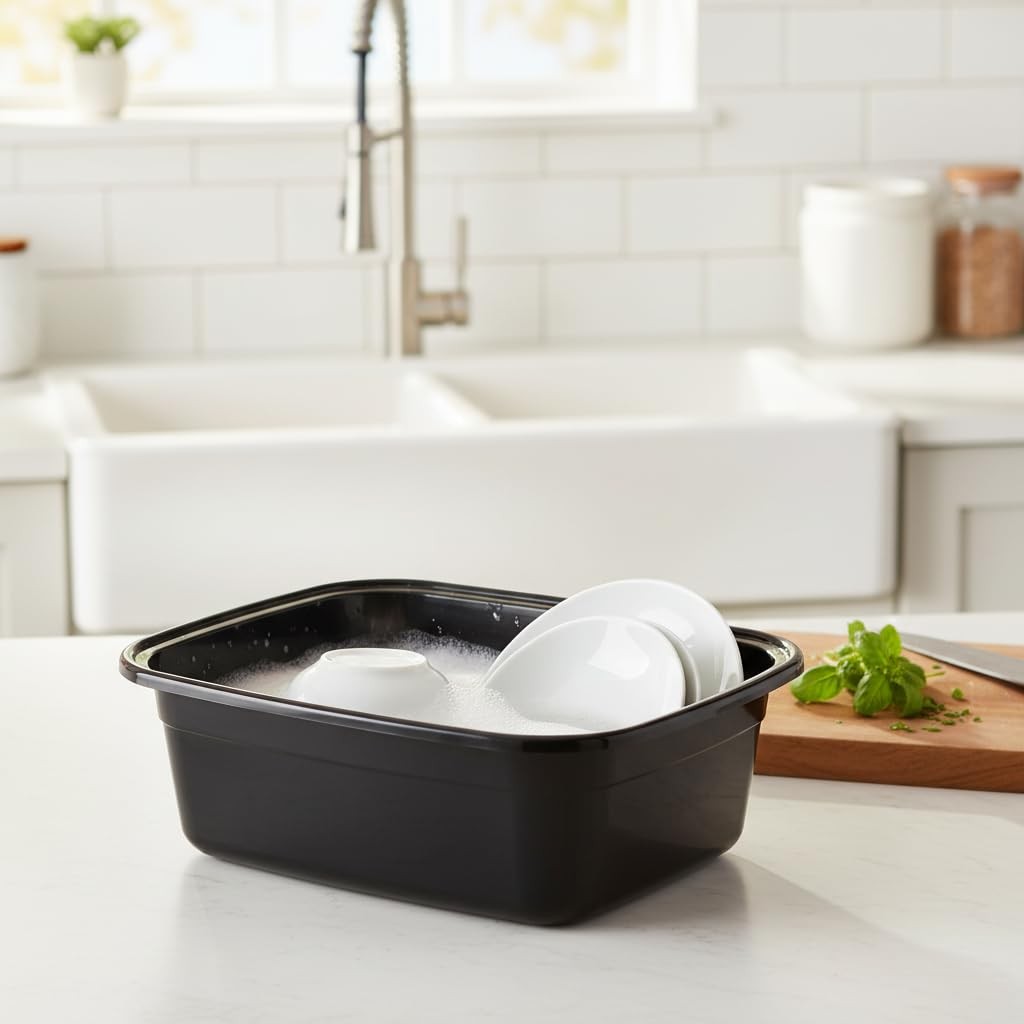 16 Quart Plastic Wash Basins Set - Rectangular Dishpans for Kitchen Laundry