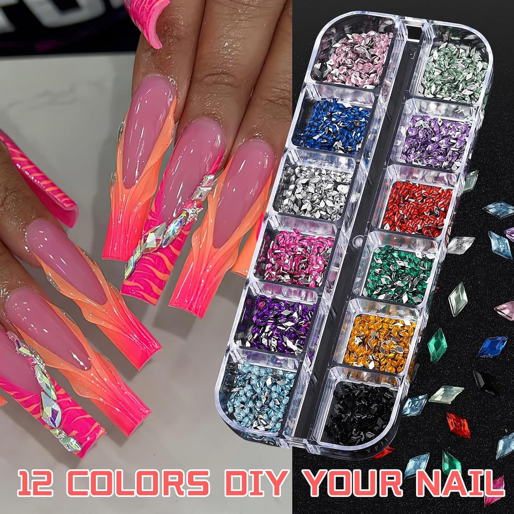 Colorful Crystal Rhinestones Nail Gems Set with Multi Shape Flat Back Charms - 2mm