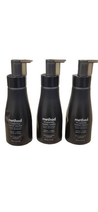 Foaming Hand Wash Set - Vetiver & Amber Scent, 3-Pack, 10 fl oz Reusable Aluminum Bottles