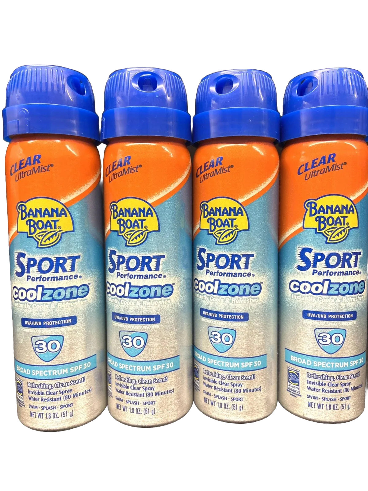 Banana Boat SPF 30 Coolzone Sport Spray Travel Size 1.8oz Pack of 4