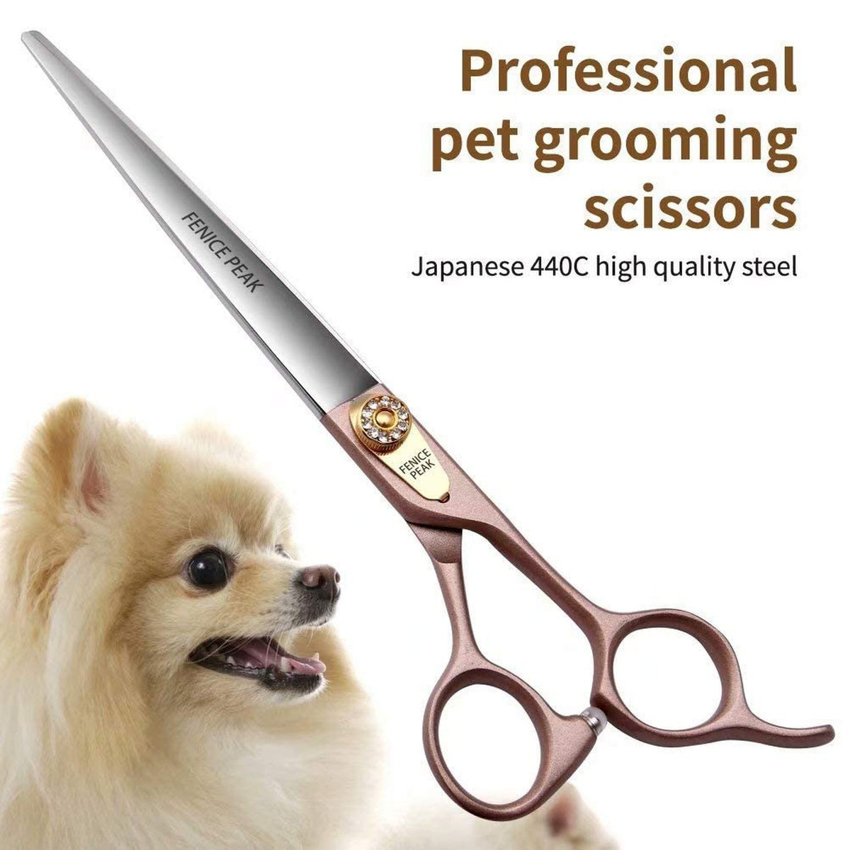 Dog Grooming Scissors 7-Inch Stainless Steel Pet Shears with Rose Gold Finish