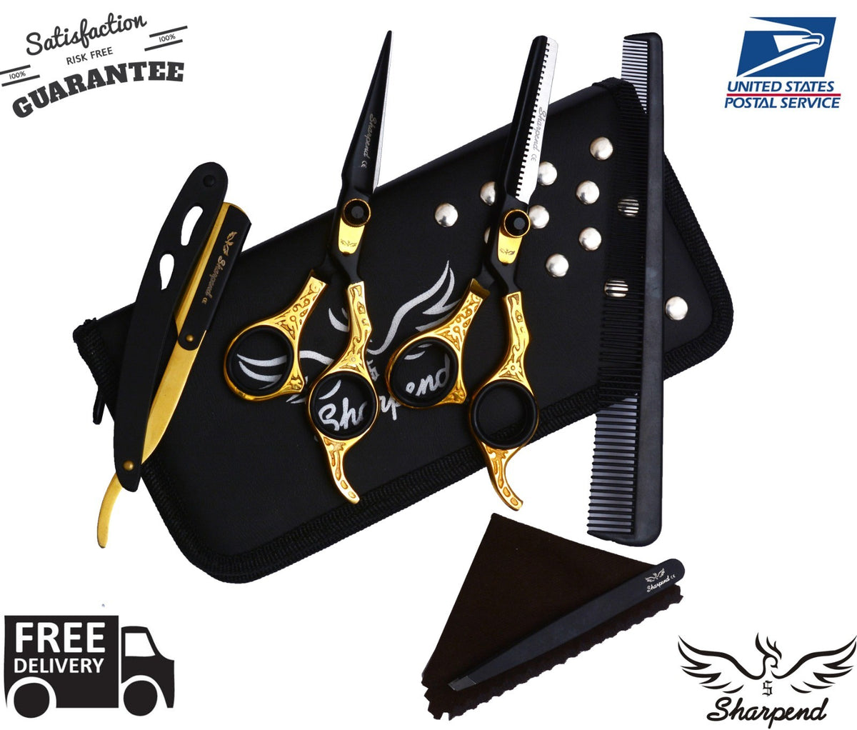 Professional Hair Cutting & Thinning Scissors Set 6.5 Inch - Barber Shears with Razor & Tweezers