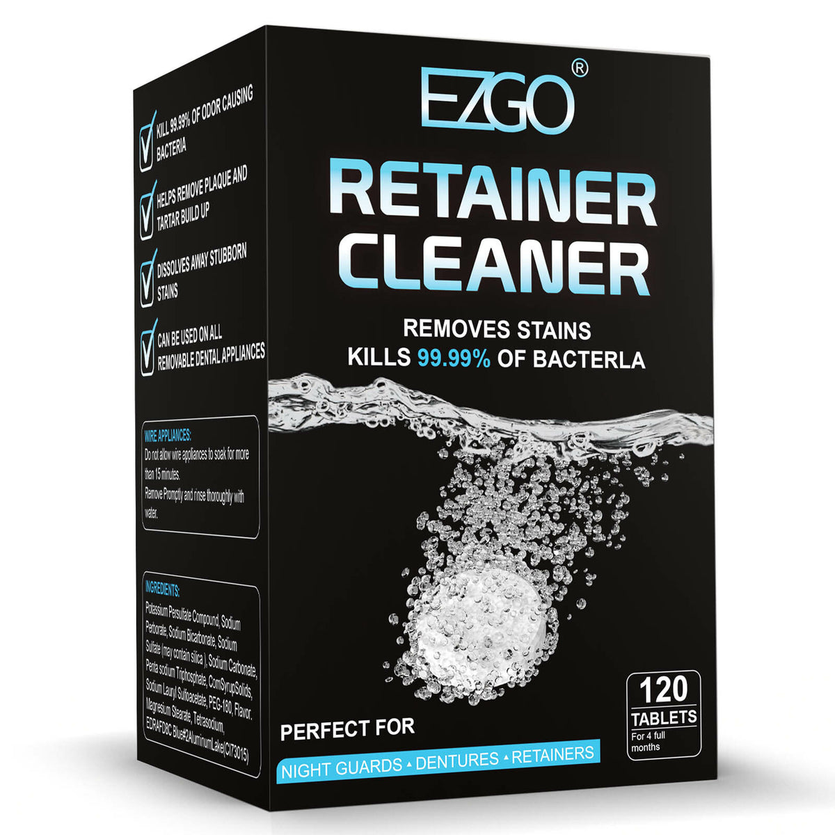 Denture & Retainer Cleaner Tablets Minty Fresh 120 Count - Fast Germ Removal