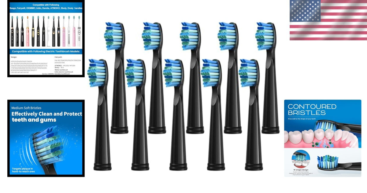 10 Pack Soft Bristle Toothbrush Replacement Heads for Fairywill D1 D3 D7