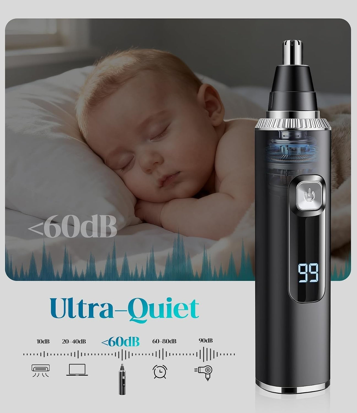 Rechargeable Water-Resistant Ear and Nose Hair Trimmer with LED Indicator