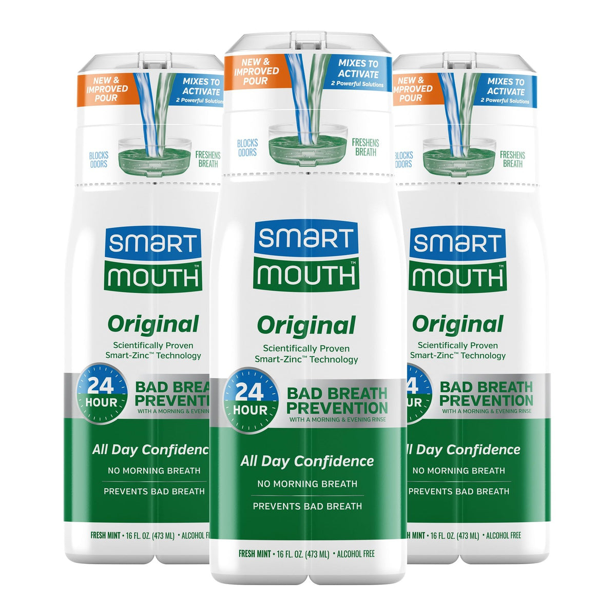 Activated Mouthwash for Fresh Breath - Long-Lasting Mint Flavor, 16 fl oz (3 Pack)