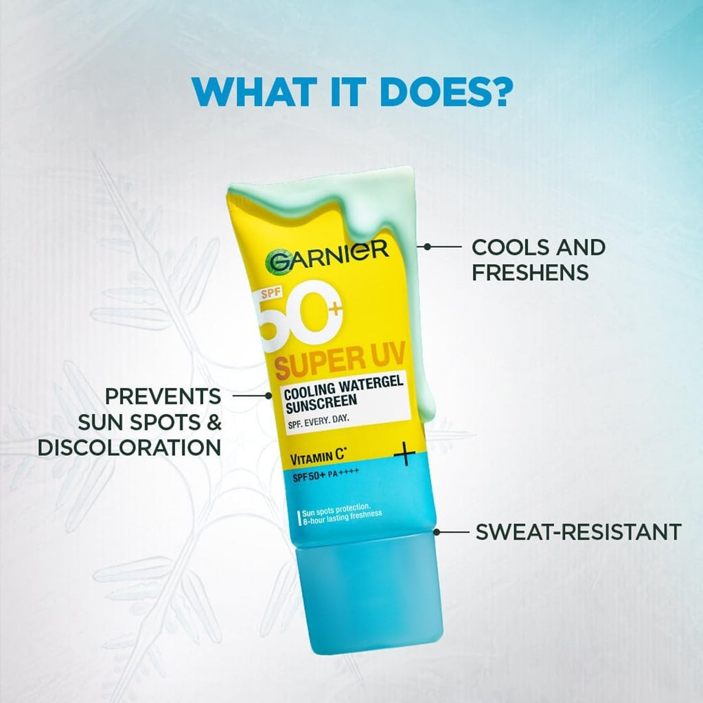 Garnier SPF 50 PA++++ Cooling Watergel Sunscreen with Vitamin C 60ml - Brightening & All-Day Freshness