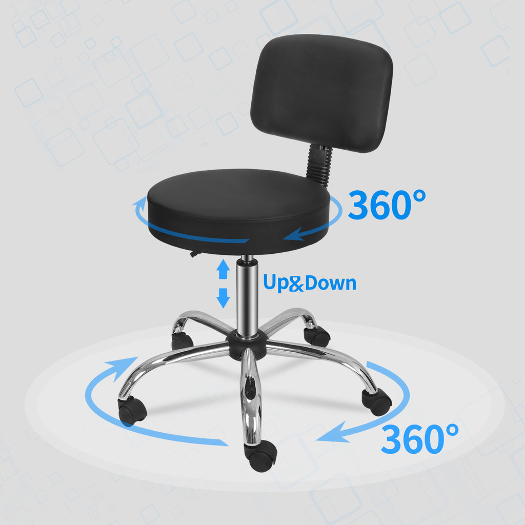 Adjustable Swivel Salon Stool Chair with Hydraulic Lift & Back Support