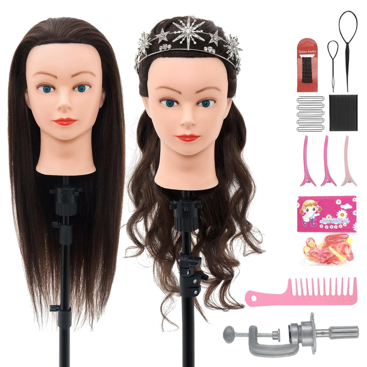 28 Inch Real Hair Mannequin Head for Hair Styling Cosmetology Practice