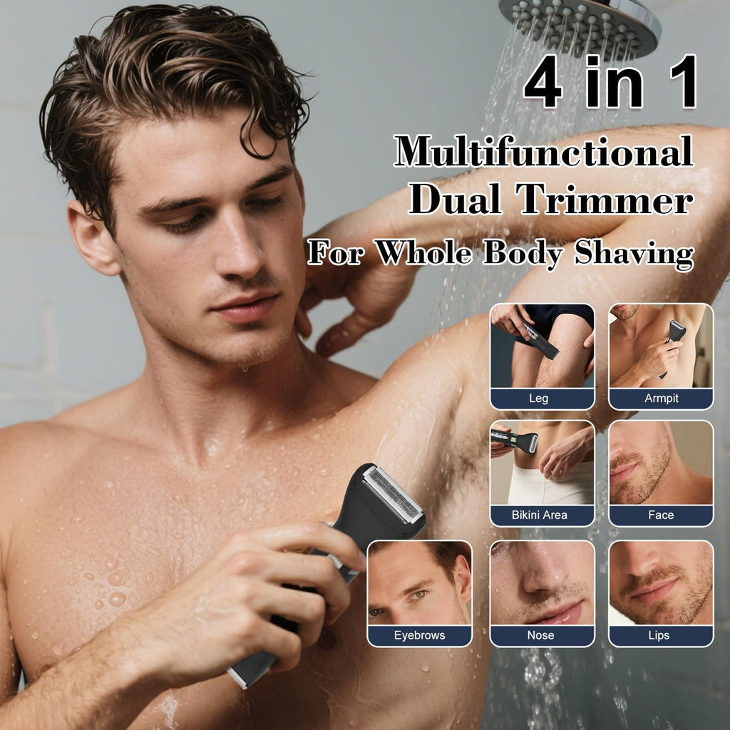 4-in-1 Waterproof Men’s Body Hair Trimmer with Dual Heads & Accessories