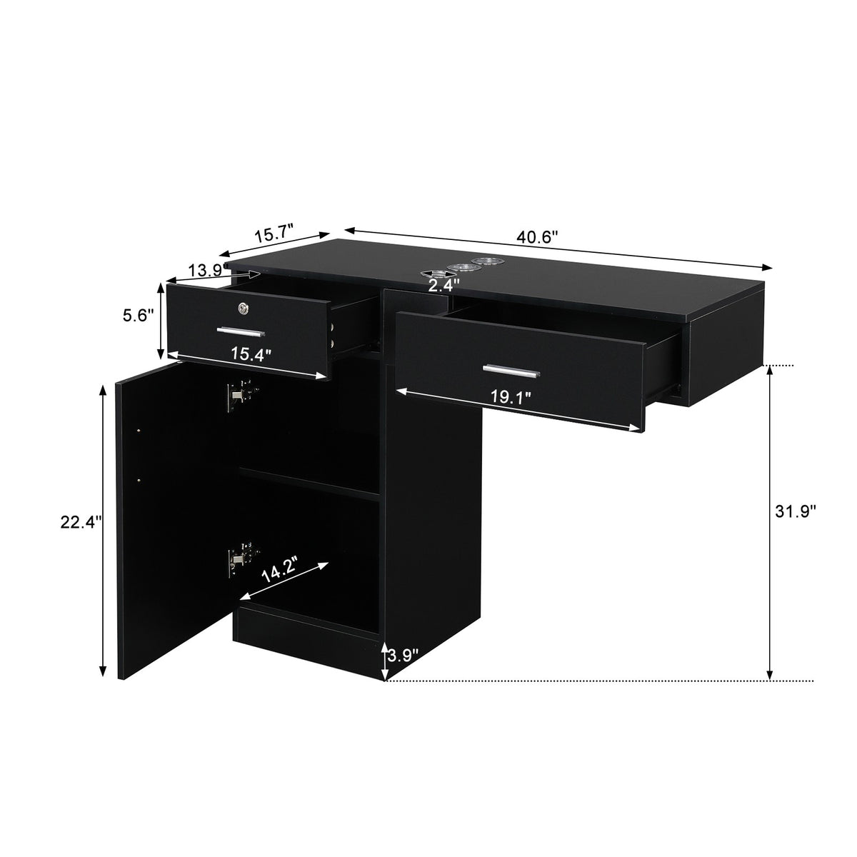 Salon Wall Mounted Hair Styling Station with Lockable Drawers - Salon Furniture
