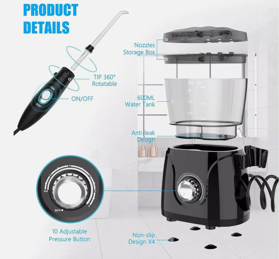Water Flosser Oral Irrigator for Teeth & Braces - 10 Adjustable Modes, 600ml Capacity