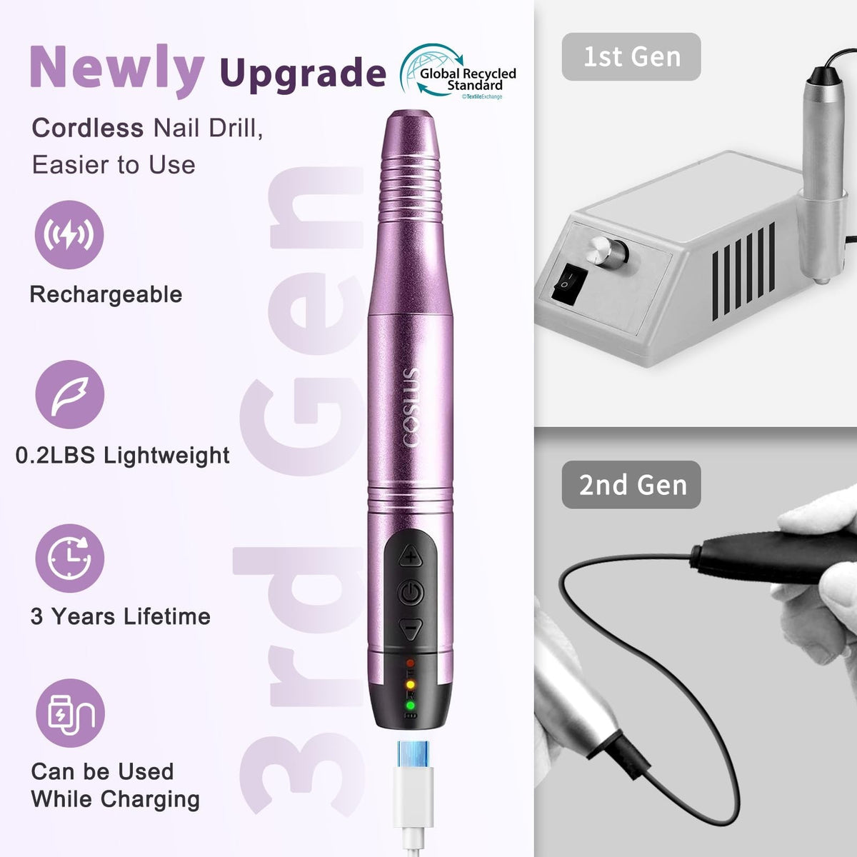Cordless Electric Nail Drill File Kit - Rechargeable Manicure & Pedicure Tool