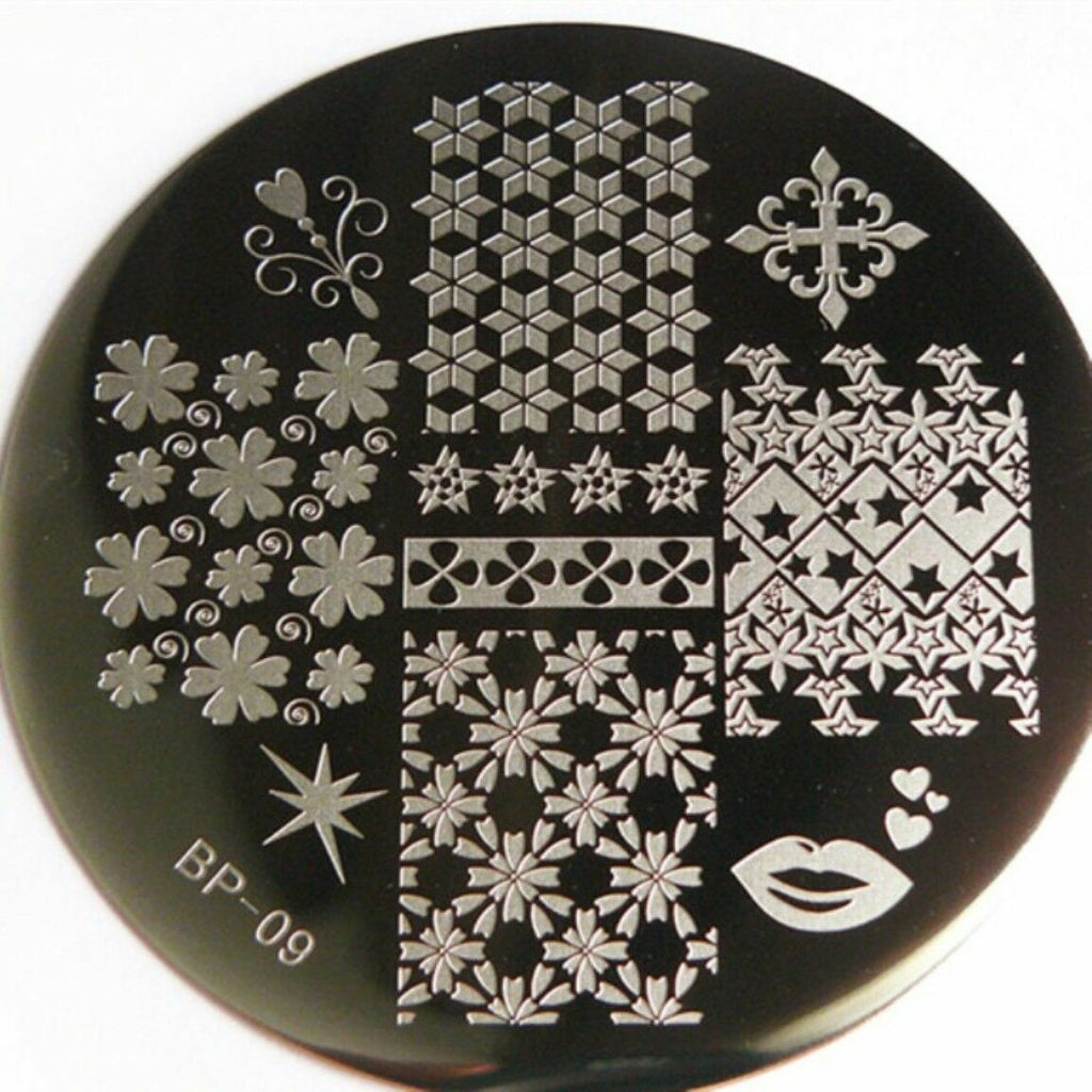 Nail Art Stamp Template with Holder for Manicure Design BP-09