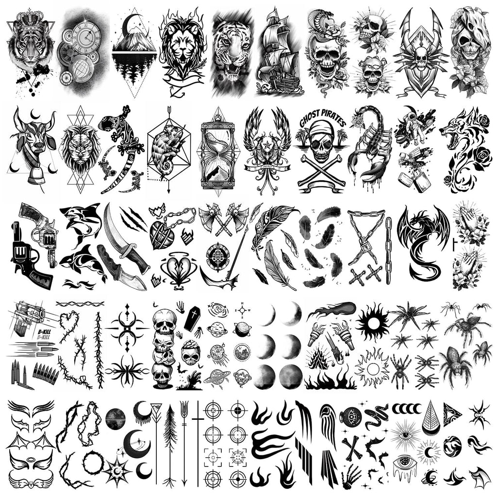 112 Sheets Temporary Tattoos for Men - Waterproof Body Art Stickers 360+ Designs