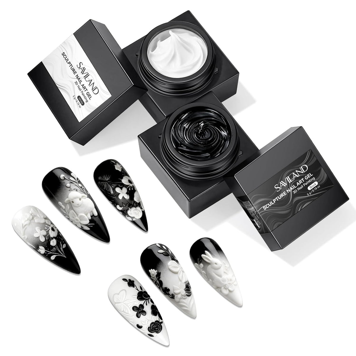3D Sculpting Gel for Nail Art - Black & White Micro Sculpture