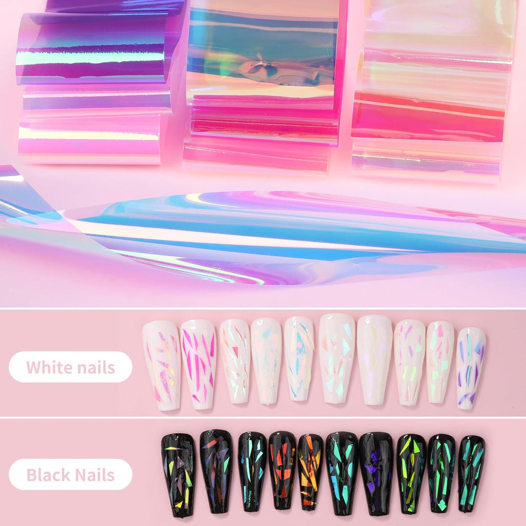 Glass Nail Art Stickers 10 Sheets Gradient Mirror Broken Glass Effect