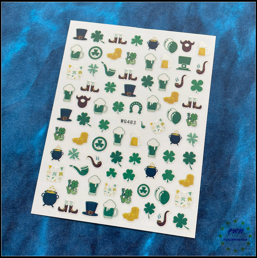 Green Four-Leaf Clover Nail Stickers - Lucky Day Nail Art Decals
