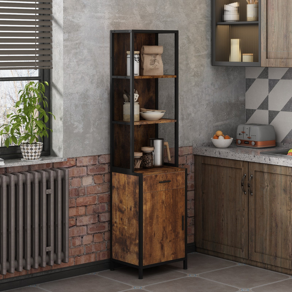 Salon Storage Cabinet for Hair Stylists with 3-Tier Shelves and Bottom Lockable Cabinet