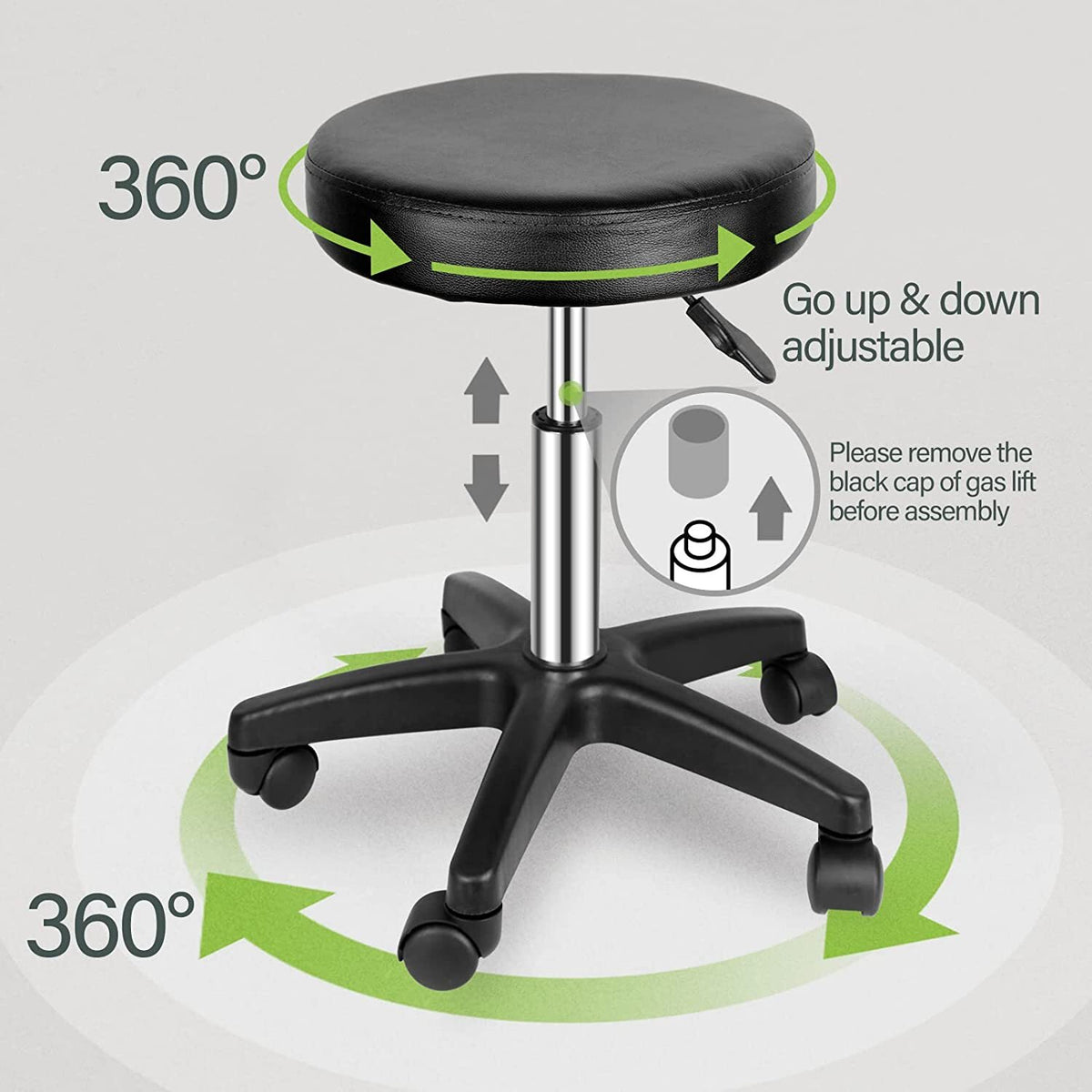 Adjustable Hydraulic Swivel Salon Stool Chair PU Leather Seat for Beauty & Tattoo