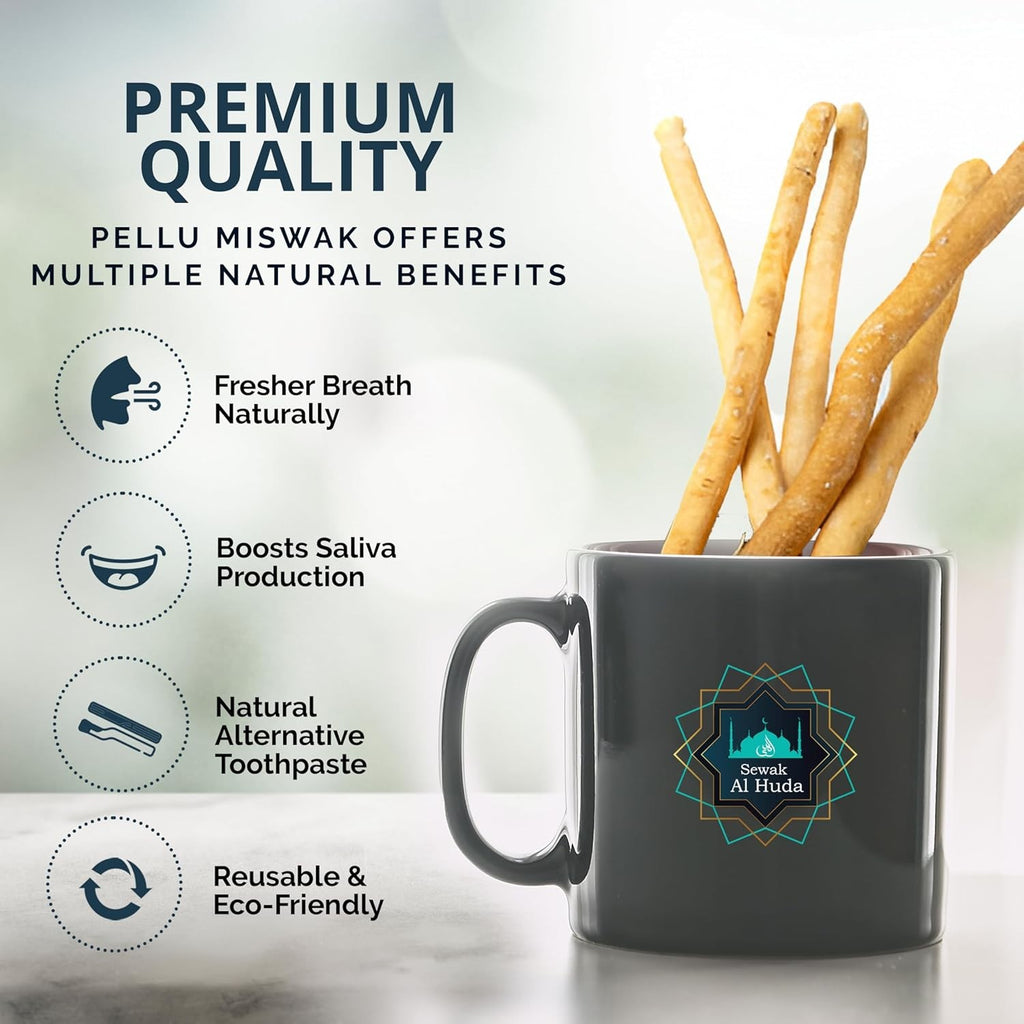 Natural Chewing Miswak Sticks with Holder - Oral Hygiene, Fresh Breath, Tartar Prevention