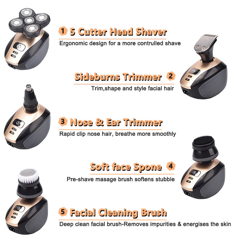5-in-1 Rotary Electric Shaver & Grooming Kit Waterproof Rechargeable
