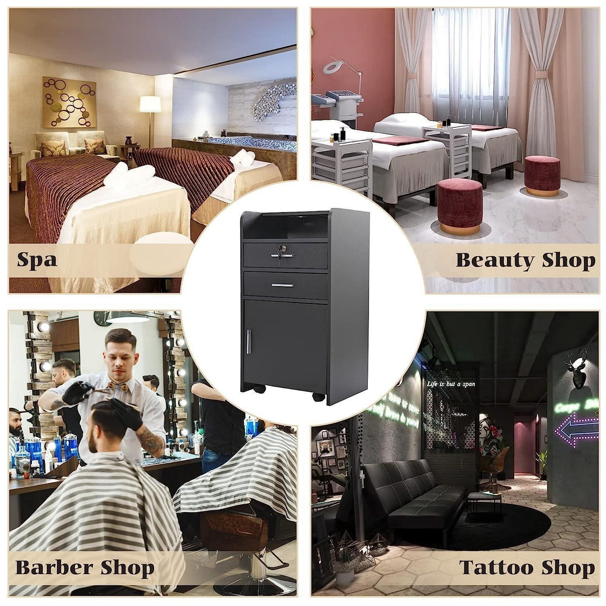 3-Tier Salon Station Cabinet for Hair Styling & Barber Shops