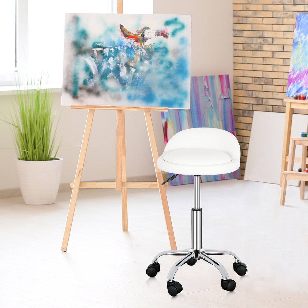 Adjustable Hydraulic Swivel Salon Stool with Backrest - White